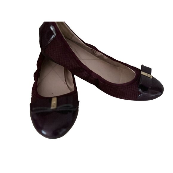 Cole Haan Ballet Flats Purple Color Quilted Suede Leather Gold Bow Size 9.5 - Picture 4 of 12
